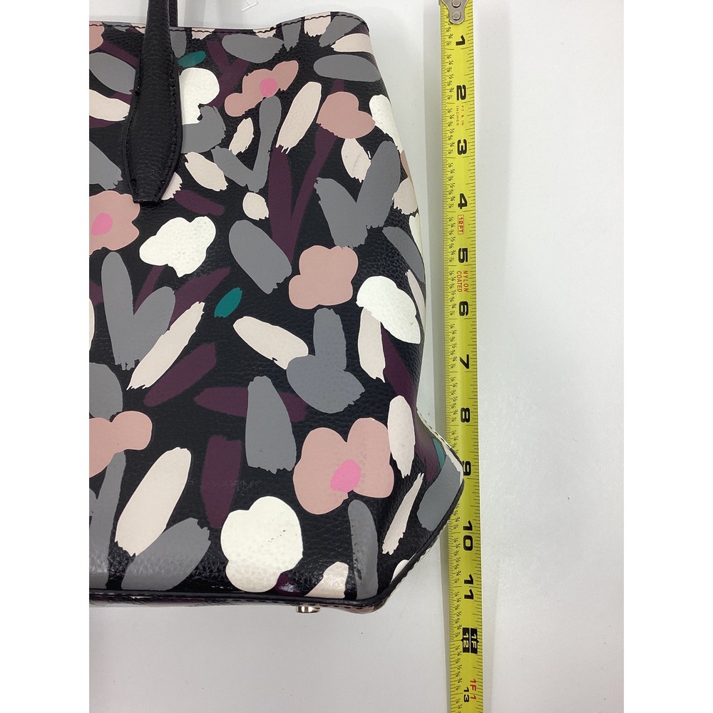 Kate Spade New York Black Floral Pebbled Leather Tote Bag Pink Purple Black - Picture 7 of 7